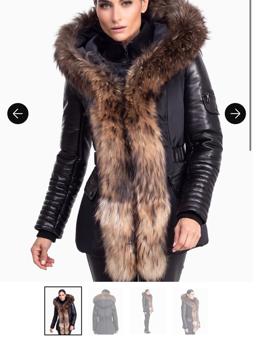 Women’s Black Puffer Coat with Brown Fur Trim
